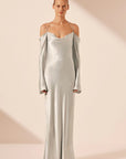 La Lune Off Shoulder Tie Maxi Dress - Silver