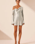 La Lune Asymmetrical Long Sleeve Mini Dress - Silver