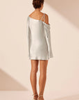 La Lune Asymmetrical Long Sleeve Mini Dress - Silver