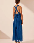 Maya Plunged Tie Back Midi Dress - Strong Blue