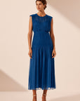 Maya Ruched Sleeveless Midi Dress - Strong Blue