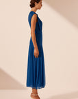 Maya Ruched Sleeveless Midi Dress - Strong Blue