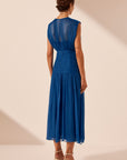 Maya Ruched Sleeveless Midi Dress - Strong Blue