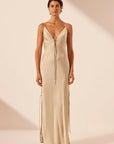 Shae Plunged Slip Tie Maxi Dress - Oat