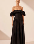 Maiori Off Shoulder Ruched Bodice Maxi Dress - Black