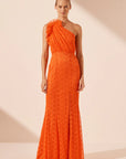 Sol Lace Asymmetrical Detail Maxi Dress - Flame