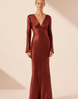 Lino Open Back Tie Maxi Dress - Mahogany