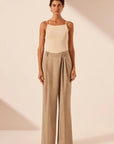 Asher Asymmetrical Pleat Front Pant - Latte