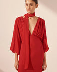 Amina Plunge Balloon Sleeve Maxi Dress - Chilli