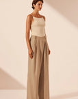 Asher Asymmetrical Pleat Front Pant - Latte