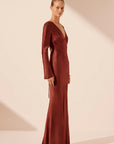 Lino Open Back Tie Maxi Dress - Mahogany