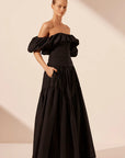 Maiori Off Shoulder Ruched Bodice Maxi Dress - Black