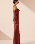 Lino Off Shoulder Tie Maxi Dress - Mahogany