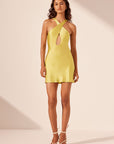 Sofia Cross Front Cut Out Mini Dress - Lime