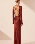 Lino Open Back Tie Maxi Dress - Mahogany