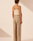 Asher Asymmetrical Pleat Front Pant - Latte