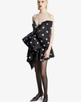 Brydie Bow Mini Dress in Black Spot