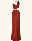 Lino Asymmetrical Cowl Tie Maxi Dress - Mahogany