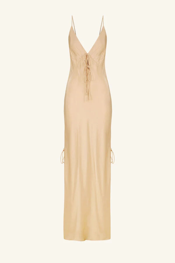 Shae Plunged Slip Tie Maxi Dress - Oat