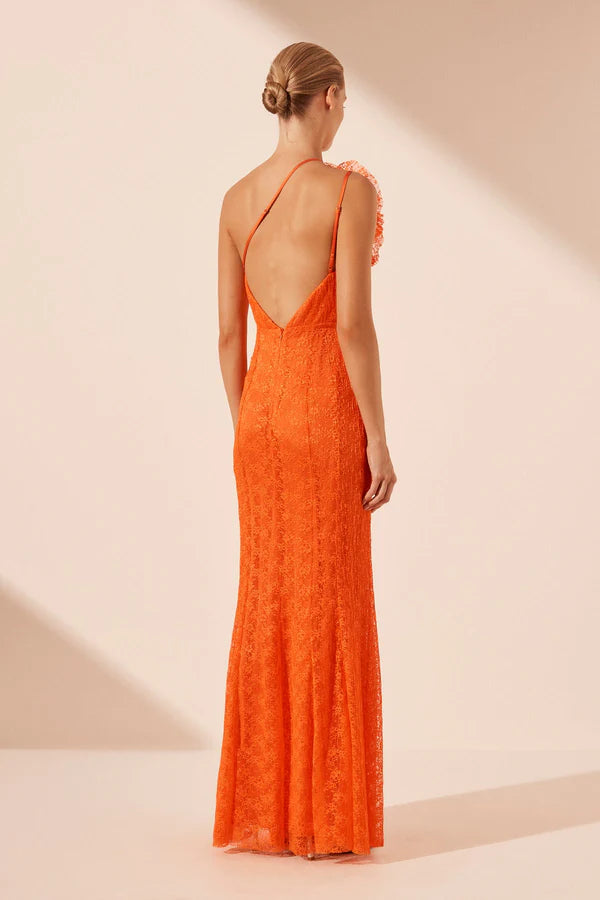 Sol Lace Asymmetrical Detail Maxi Dress - Flame