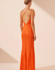 Sol Lace Asymmetrical Detail Maxi Dress - Flame