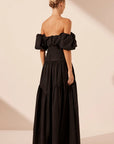 Maiori Off Shoulder Ruched Bodice Maxi Dress - Black