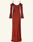 Lino Off Shoulder Tie Maxi Dress - Mahogany