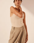 Asher Asymmetrical Pleat Front Pant - Latte