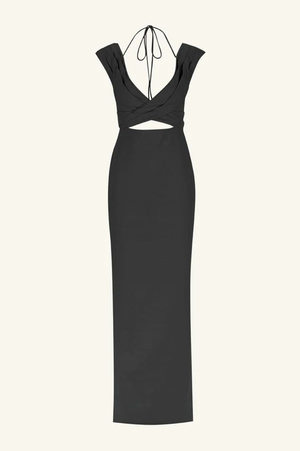 Lani Cross Front Ruched Maxi Dress - Black