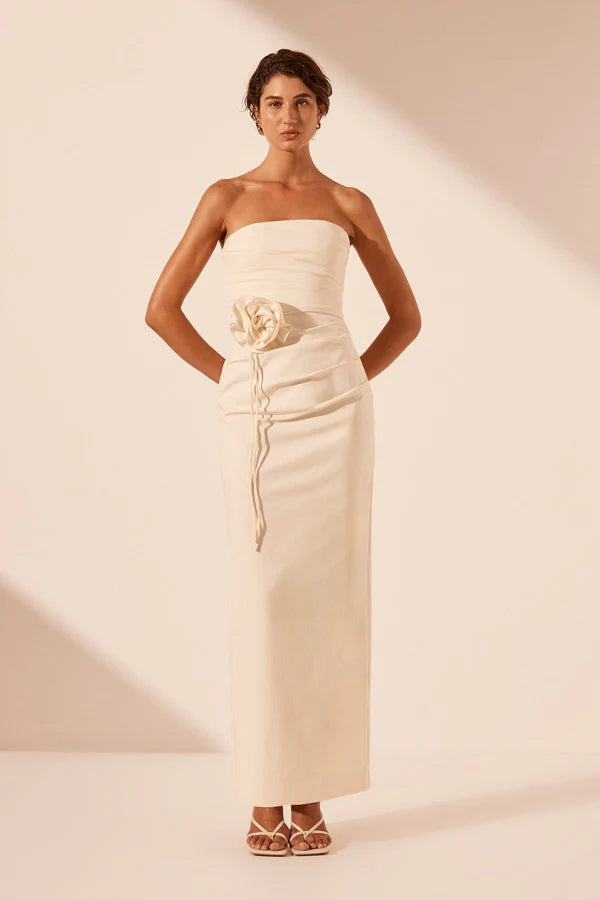 Lani Strapless Draped Maxi Dress - Rice