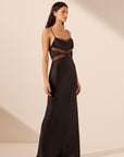 Leticia Silk Cowl Neck Lace Maxi Dress - Black