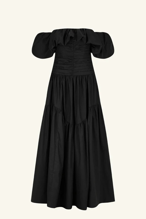 Maiori Off Shoulder Ruched Bodice Maxi Dress - Black