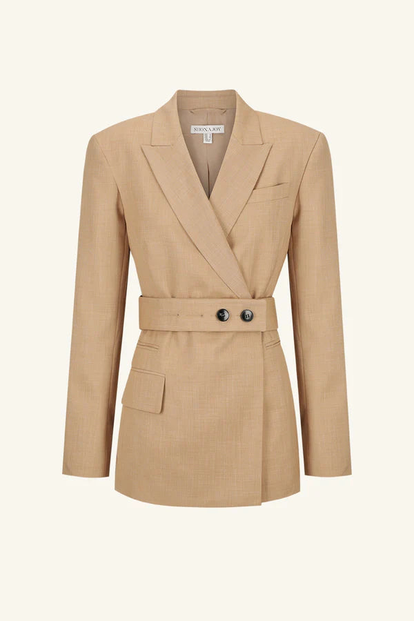 Asher Hourglass Double Breasted Blazer With Belt - Latte