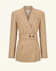 Asher Hourglass Double Breasted Blazer With Belt - Latte