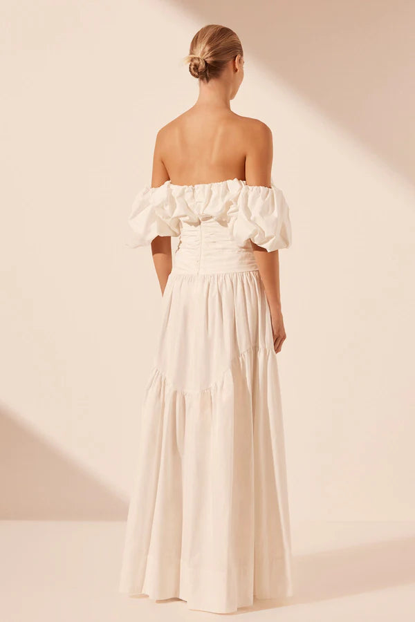 Maiori Off Shoulder Ruched Bodice Maxi Dress - Ivory