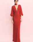 Amina Plunge Balloon Sleeve Maxi Dress - Chilli