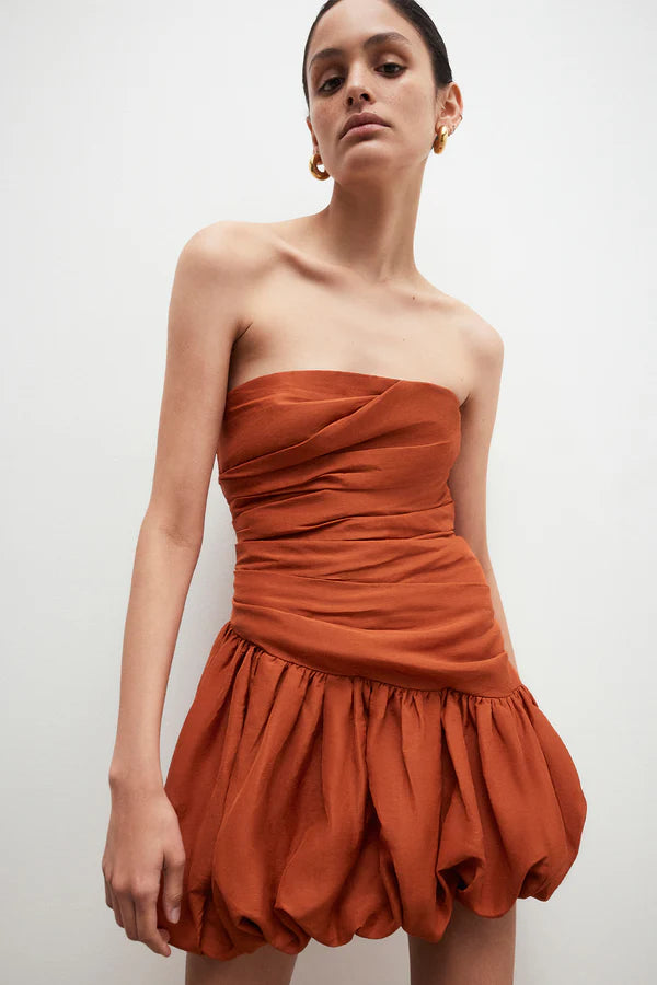 Celeste Strapless Bubble Mini Dress - Rust