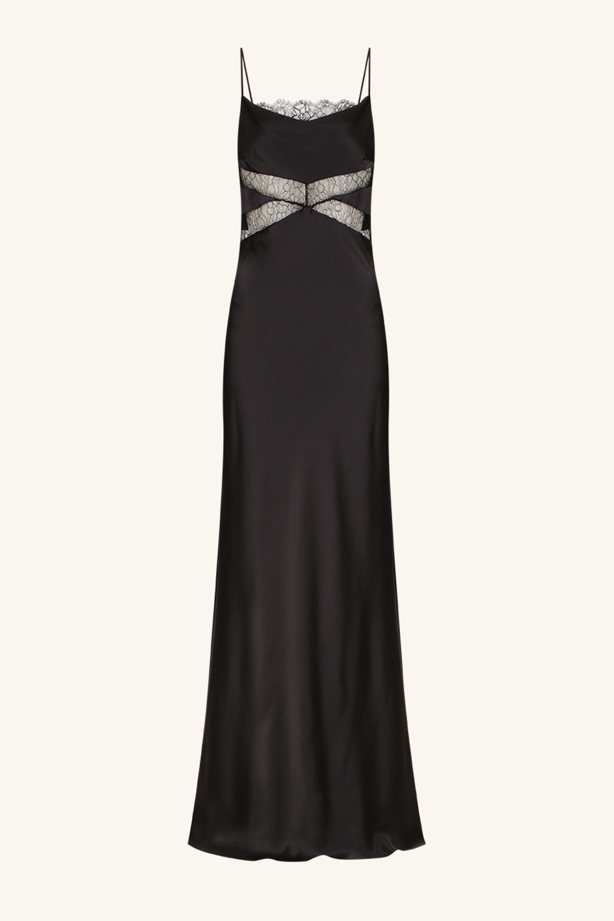 Leticia Silk Cowl Neck Lace Maxi Dress - Black