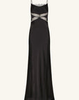 Leticia Silk Cowl Neck Lace Maxi Dress - Black