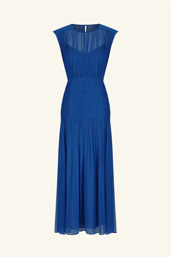 Maya Ruched Sleeveless Midi Dress - Strong Blue