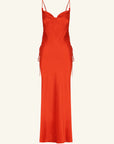 Milenna Silk Cowl Neck Lace Up Maxi Dress - Chilli Red