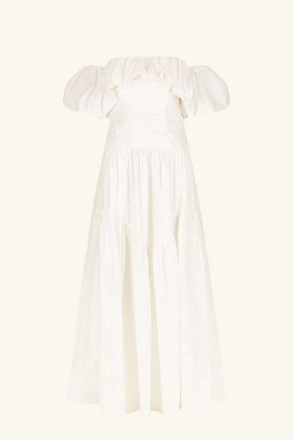 Maiori Off Shoulder Ruched Bodice Maxi Dress - Ivory