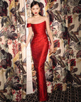 Jackson Jacquard Gown in Red