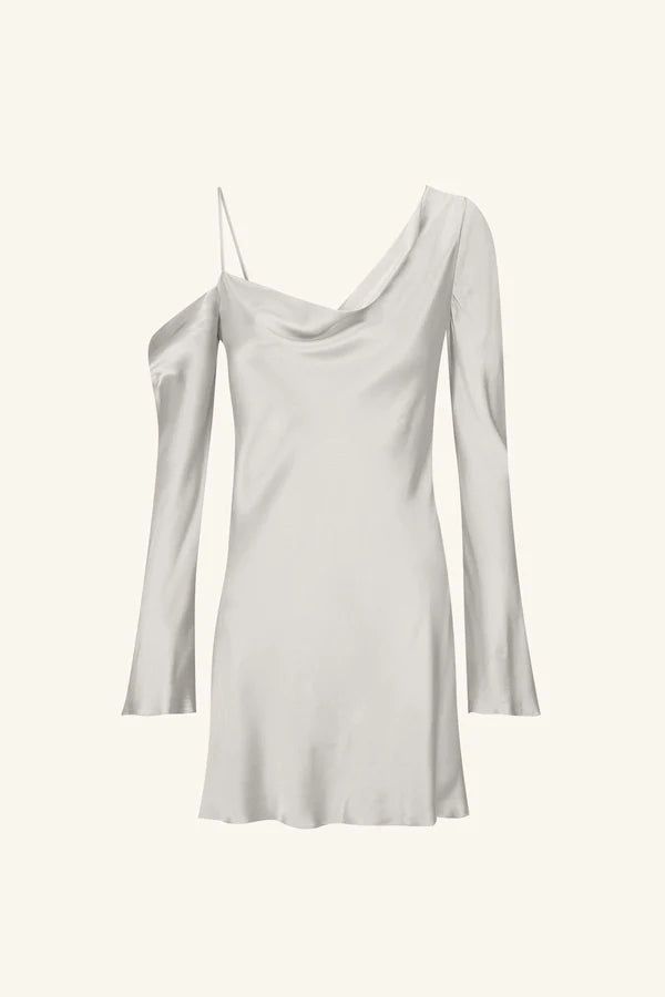 La Lune Asymmetrical Long Sleeve Mini Dress - Silver