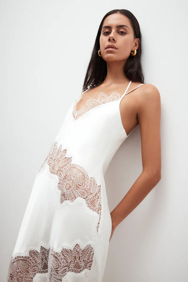 Stratus Lace Panelled Maxi Dress - Ivory