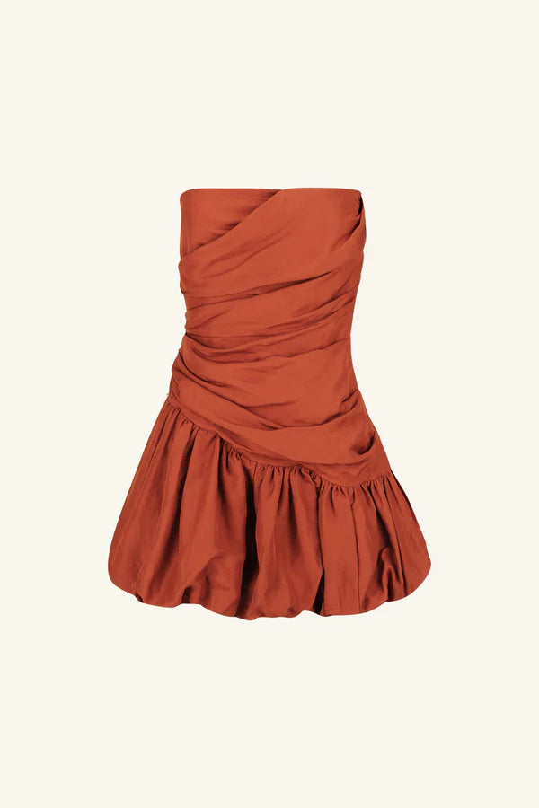 Celeste Strapless Bubble Mini Dress - Rust