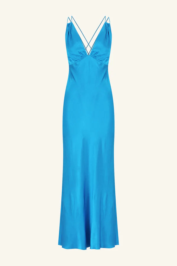 Nora Plunged Double Strap Maxi Dress - Aqua