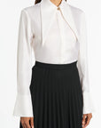 White Silk Twill Long Collar Shirt