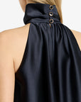 Ink Satin Draped Halter Top