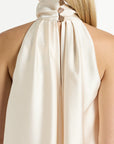 Ivory Satin Draped Halter Top